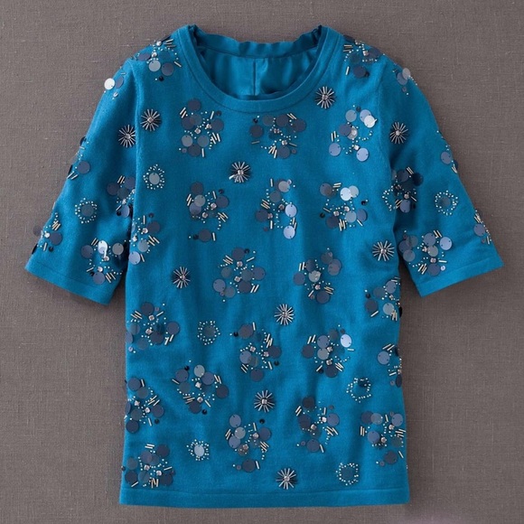 Boden Teal wool and silk embellished sweater Size 6 like new! - Picture 1 of 4